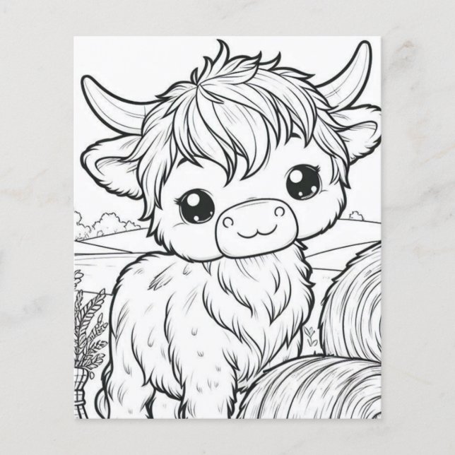 Cute Highland Cow Coloring Page (Front)