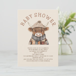 Cute Highland Cow Cream Baby Shower Invitation