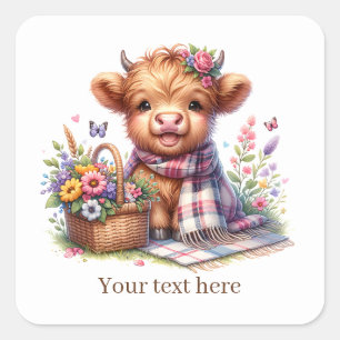 Cute highland cow customizable square sticker