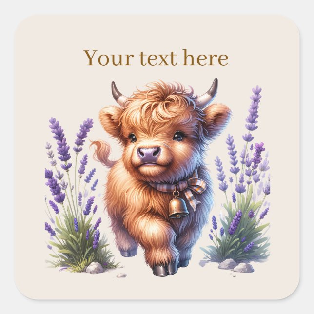 Cute Highland cow customizable  Square Sticker (Front)