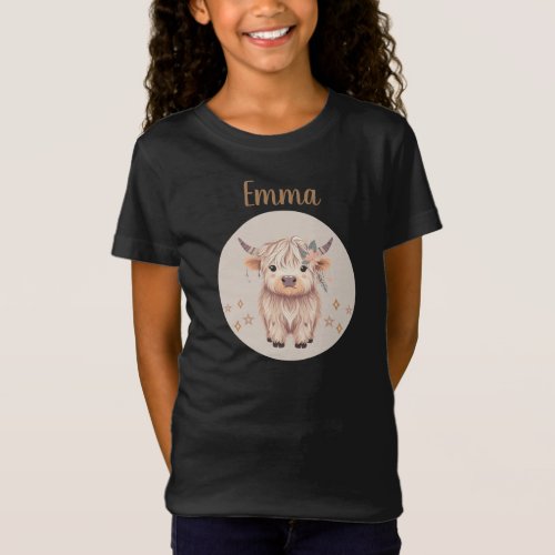 Cute Highland Cow Design for Girls Jersey T_Shirt