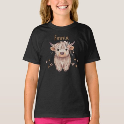 Cute Highland Cow Design for Girls  T_Shirt