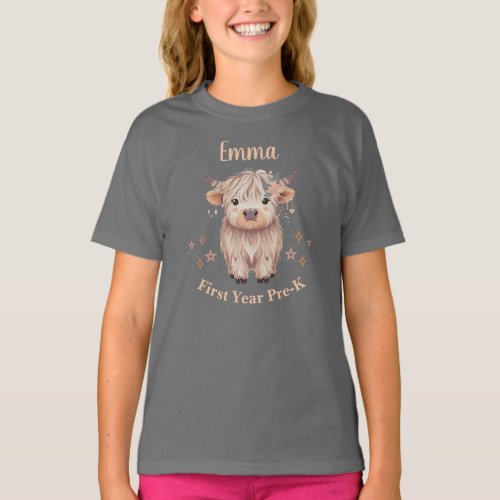 Cute Highland Cow Design for Girls  T_Shirt