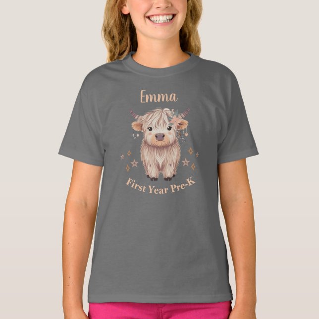 Cute Highland Cow Design for Girls  T-Shirt (Front)