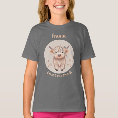 Cute Highland Cow Design for Girls T_Shirt