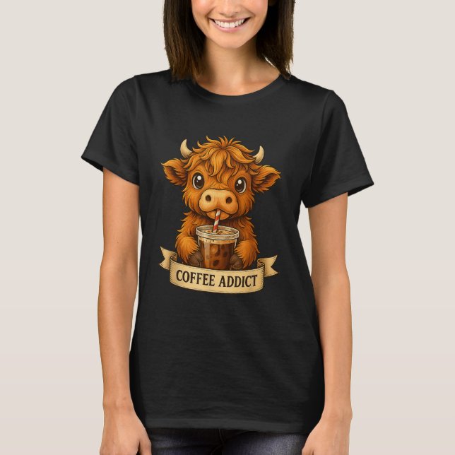 Cute Highland Cow Drink Coffee Funny For Men Women T-Shirt (Front)