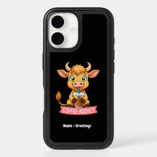 Cute Highland Cow Drinking Coffee Addict Joke Fun iPhone 16 Case
