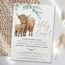 Cute Highland Cow Eucalyptus Greenery Baby Shower Invitation