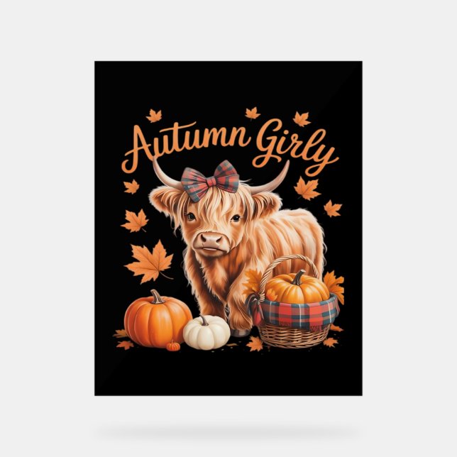 Cute Highland Cow Fall Autumn Girly Thanksgiving C Acrylic Sign (Front)