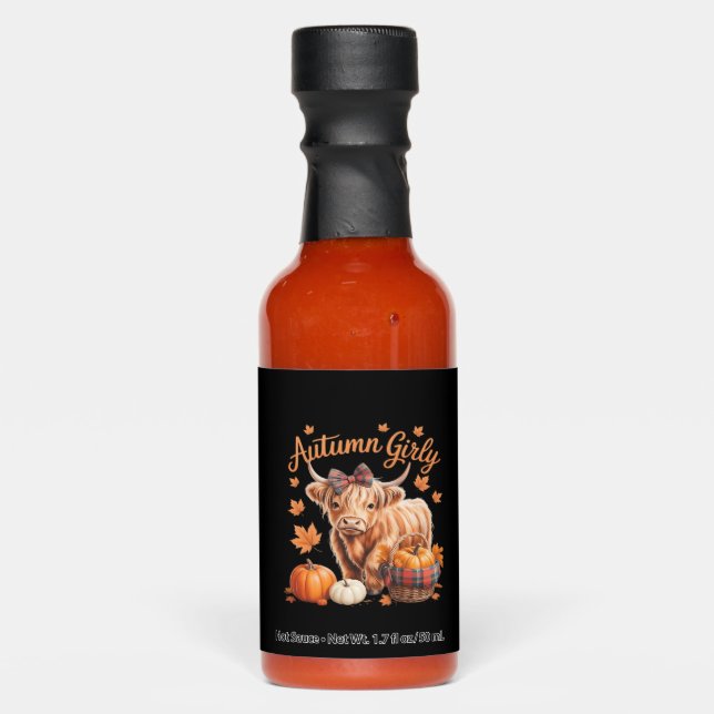 Cute Highland Cow Fall Autumn Girly Thanksgiving C Hot Sauces (Front)