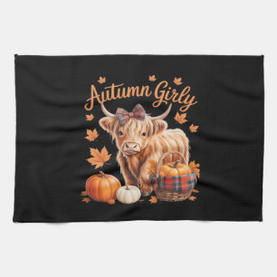Cute Highland Cow Fall Autumn Girly Thanksgiving C Kitchen Towel