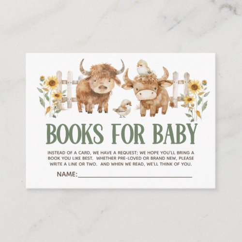 Cute Highland Cow Farm Animal Books Baby Enclosure Card