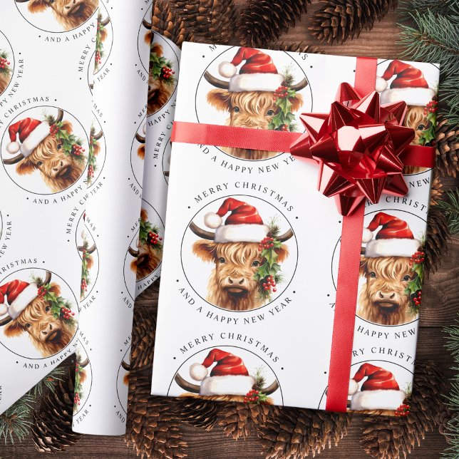 Cute Highland Cow Festive Farm Merry Christmas Wrapping Paper Sheets (Creator Uploaded)