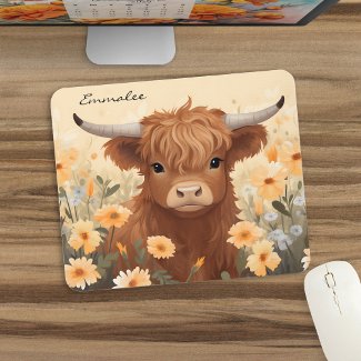 Cute Highland Cow Floral w/Monogram
