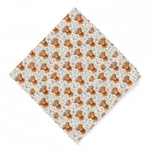 Cute Highland Cow Floral Watercolor Whimsical Bandana