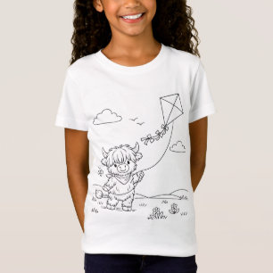 Cute Highland Cow Flying a Kite Color‑Your‑Own T-Shirt