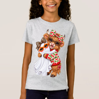 Cute Highland Cow Ghost Halloween Autumn Art T-Shirt
