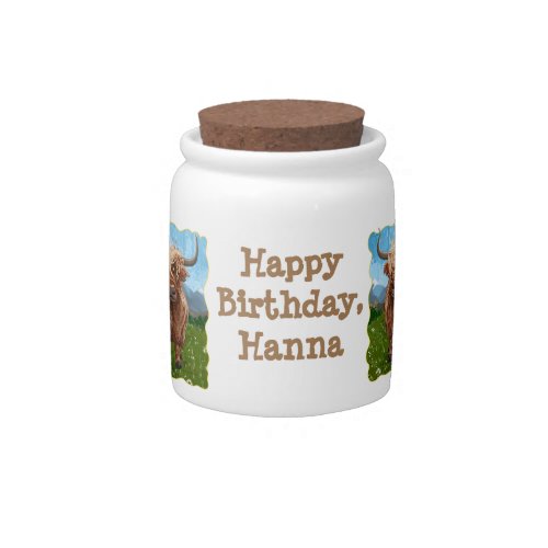 Cute Highland Cow Happy Birthday Candy Jar