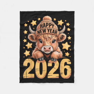 Cute Highland Cow Happy New Year 2026 Tee Funny An Fleece Blanket
