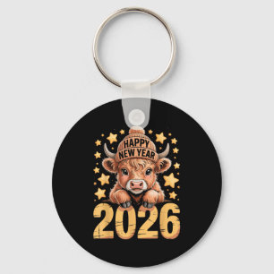 Cute Highland Cow Happy New Year 2026 Tee Funny An Keychain
