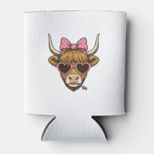 Cute Highland Cow Heart Glasses Vintage Shirt Desi Can Cooler
