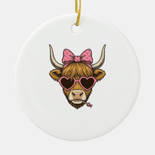 Cute Highland Cow Heart Glasses Vintage Shirt Desi Ceramic Ornament