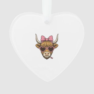 Cute Highland Cow Heart Glasses Vintage Shirt Desi Ornament