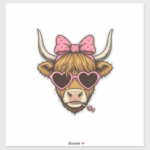 Cute Highland Cow Heart Glasses Vintage Shirt Desi Sticker