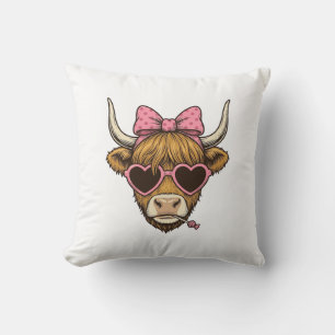 Cute Highland Cow Heart Glasses Vintage Shirt Desi Throw Pillow