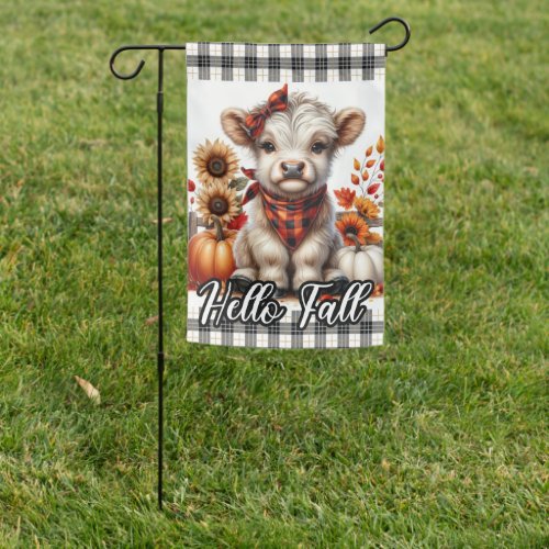 Cute Highland Cow Hello Fall Welcome Garden Flag