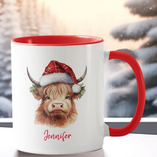 Cute Highland Cow Holiday Christmas Santa Hat Mug