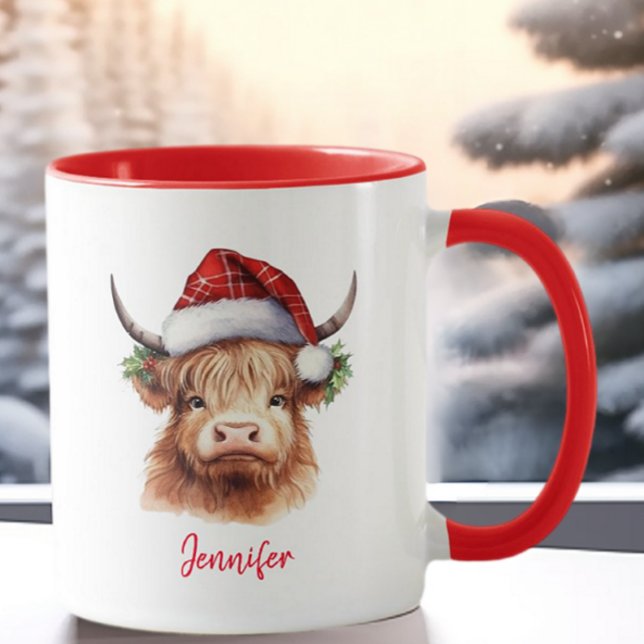 Cute Highland Cow Holiday Christmas Santa Hat Mug (Creator Uploaded)
