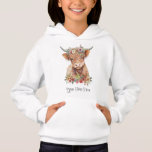 Cute Highland Cow illustration with Flowers &amp; Name Hoodie