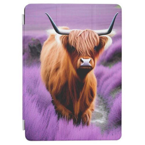 Cute Highland Cow in Lavender Field   iPad Air Cover