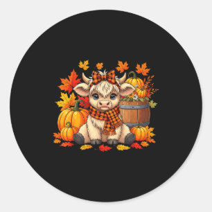 Cute Highland Cow In Plaid F Autumn Fall Season Ar Classic Round Sticker