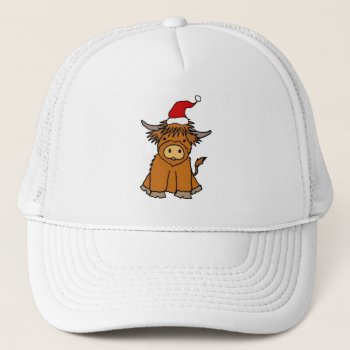 Cute Highland Cow In Santa Hat Christmas by ChristmasSmiles at Zazzle