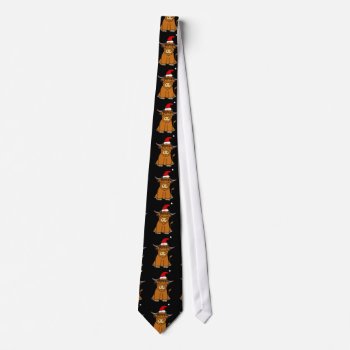 Cute Highland Cow In Santa Hat Christmas Neck Tie by ChristmasSmiles at Zazzle