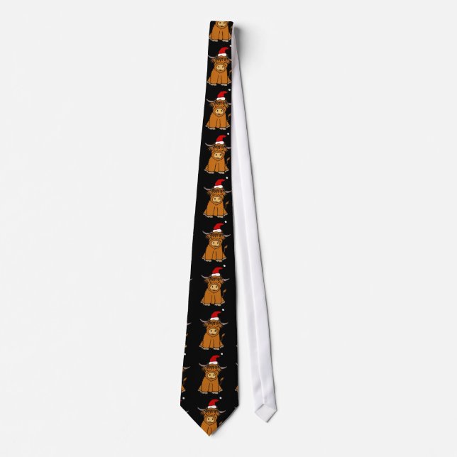 Cute Highland Cow in Santa hat Christmas Neck Tie (Front)