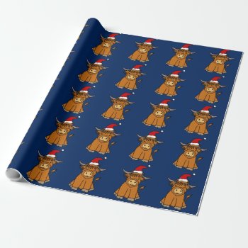 Cute Highland Cow In Santa Hat Christmas Wrapping Paper by ChristmasSmiles at Zazzle