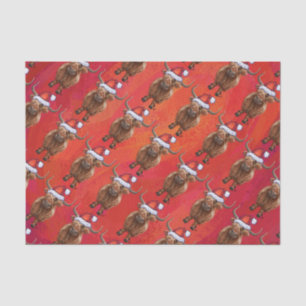 Cute Highland Cow in Santa Hat Pattern on Red Tissue Paper