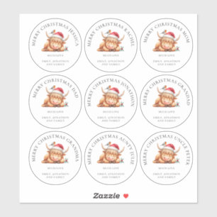 Cute Highland Cow Individual Names Merry Christmas Sticker