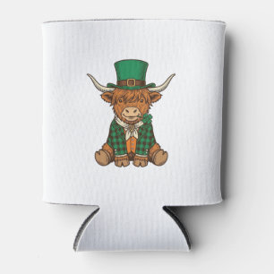 Cute Highland Cow Irish Clover Vintage Shirt Desig Can Cooler