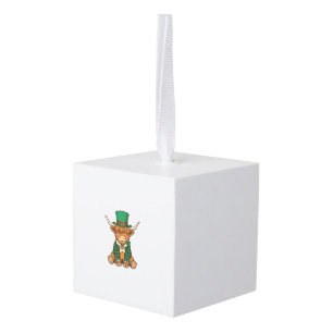 Cute Highland Cow Irish Clover Vintage Shirt Desig Cube Ornament