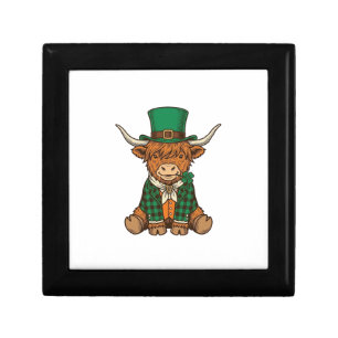 Cute Highland Cow Irish Clover Vintage Shirt Desig Gift Box