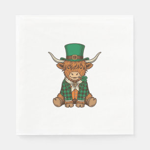 Cute Highland Cow Irish Clover Vintage Shirt Desig Napkins