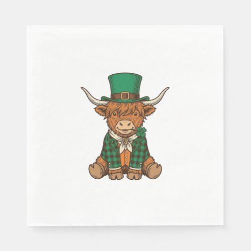 Cute Highland Cow Irish Clover Vintage Shirt Desig Napkins