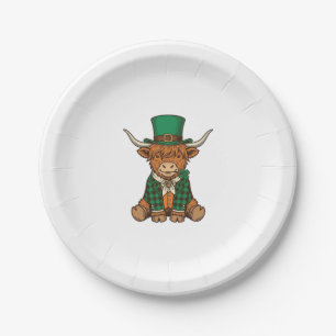 Cute Highland Cow Irish Clover Vintage Shirt Desig Paper Plates
