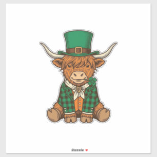 Cute Highland Cow Irish Clover Vintage Shirt Desig Sticker