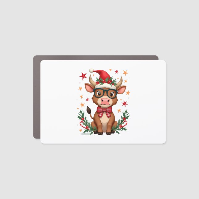 Cute Highland Cow Lover Santa Hat Western Christma Car Magnet (Front)