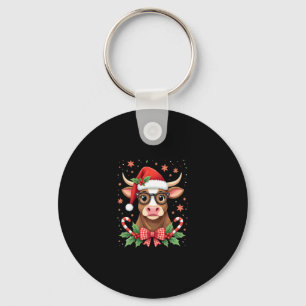 Cute Highland Cow Lover Santa Hat Western Christma Keychain